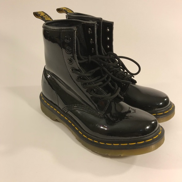 ladies black patent dr marten boots